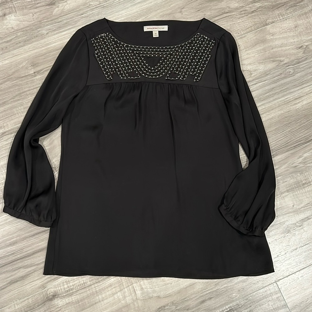 Banana Republic Heritage Long Sleeve Gold Embroidered Top